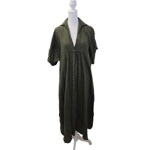Zara Oversized Linen Hidden Button Midi Shirt Dress Size Small